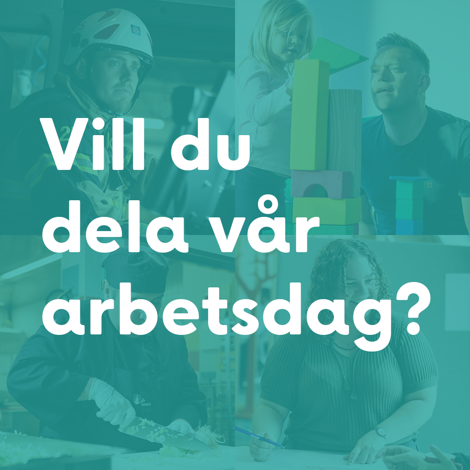 Mosaik med medarbetarbilder. Vill du dela vår vardag?