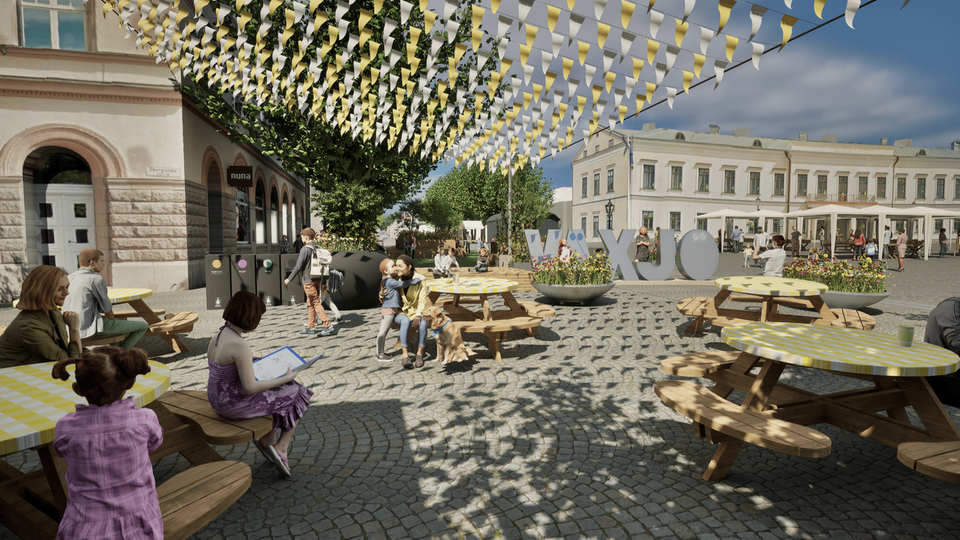 Visualisering av sommargata 2025 på Kungsgatan. Vy från söder.